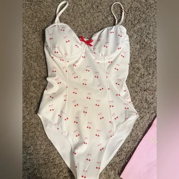LoveShackFancy Veranda Mina One Piece | Cherry Bow Print | Dustbag | NWT | S - Picture 2 of 15